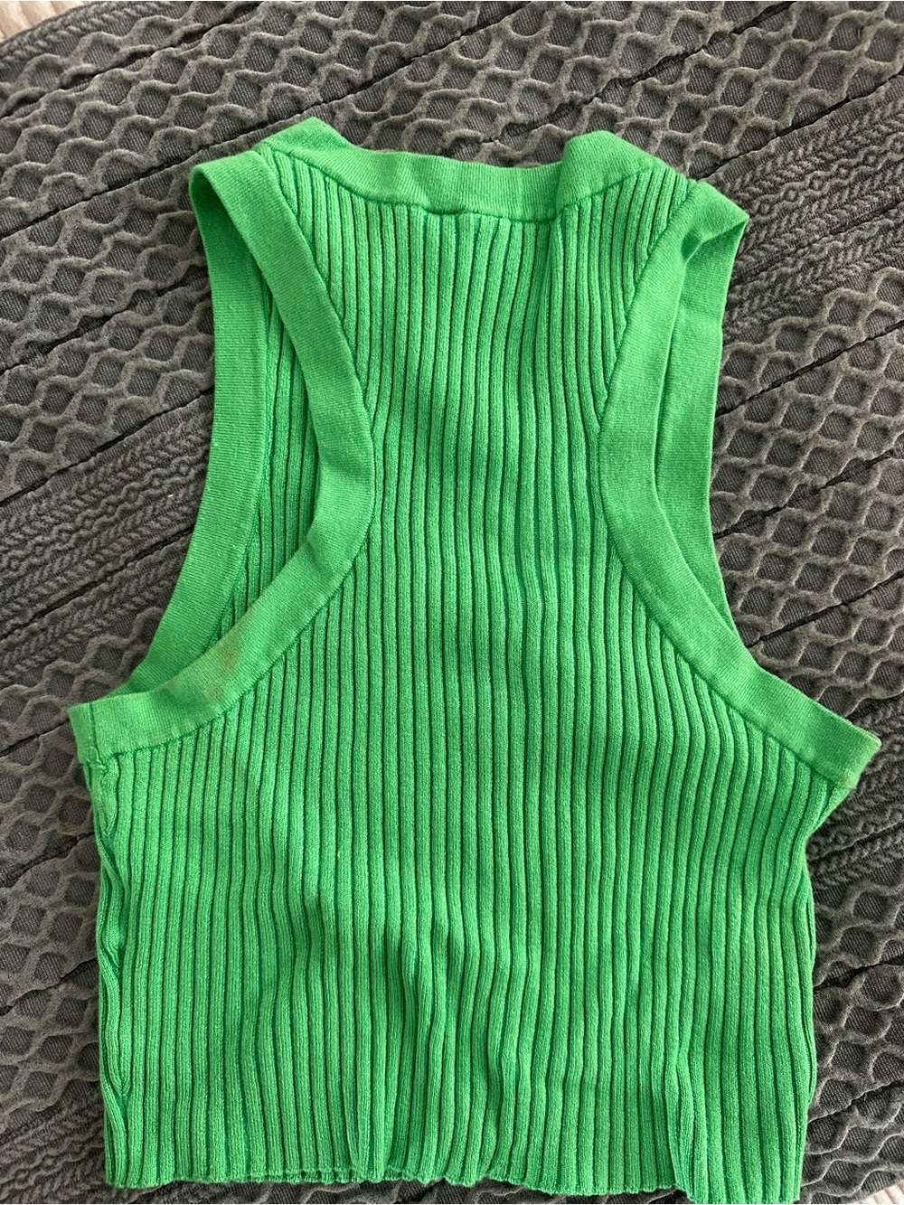 Divided Bright Green Ribbed Crop Tank - Picture 2 of 3